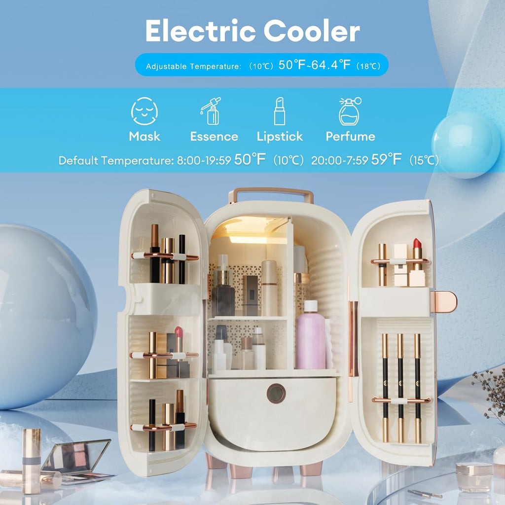 Portable Skincare Fridge, 3 Operating Modes with 360° Cycle Drying Mini Fridge, With 5 Door Racks, Low noice, Ideal for Makeup, Cosmetic Beauty, Skin Care