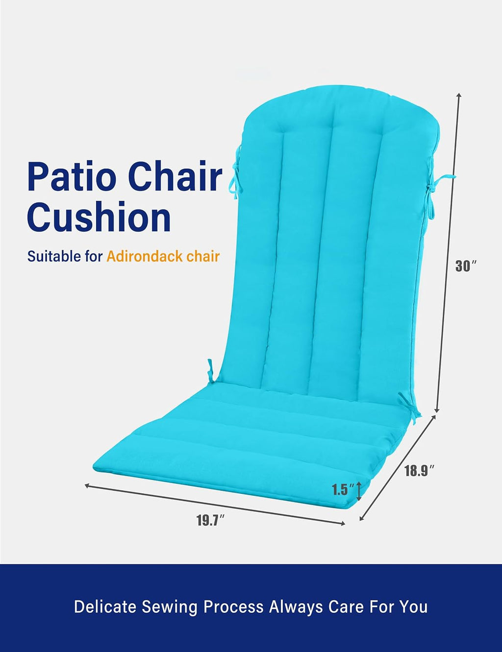 YEFU Adirondack Chair Cushion, Rocking Chair Cushions with Straps, Folding Patio Chair Pad for Indoor and Outdoor, 19.7x18.9x1.5 Inch, Aruba, 4-Pack