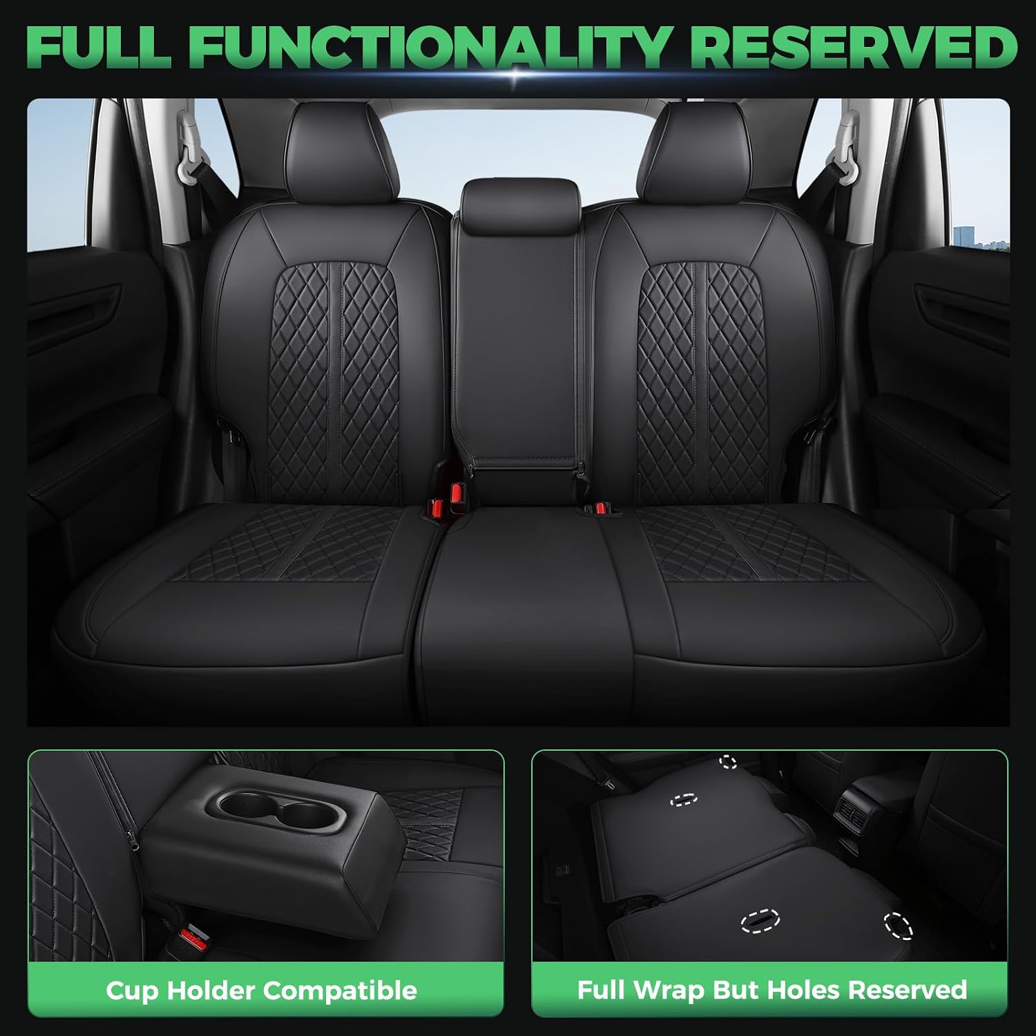 for Honda HRV Seat Covers 2016-2018 EX EX-L & 2016-2022 LX, Custom Fit Car Seat Cover Full Set, Luxury Leather HR-V Seat Protectors, Waterproof SUV Interior Cushions Accessories, Black