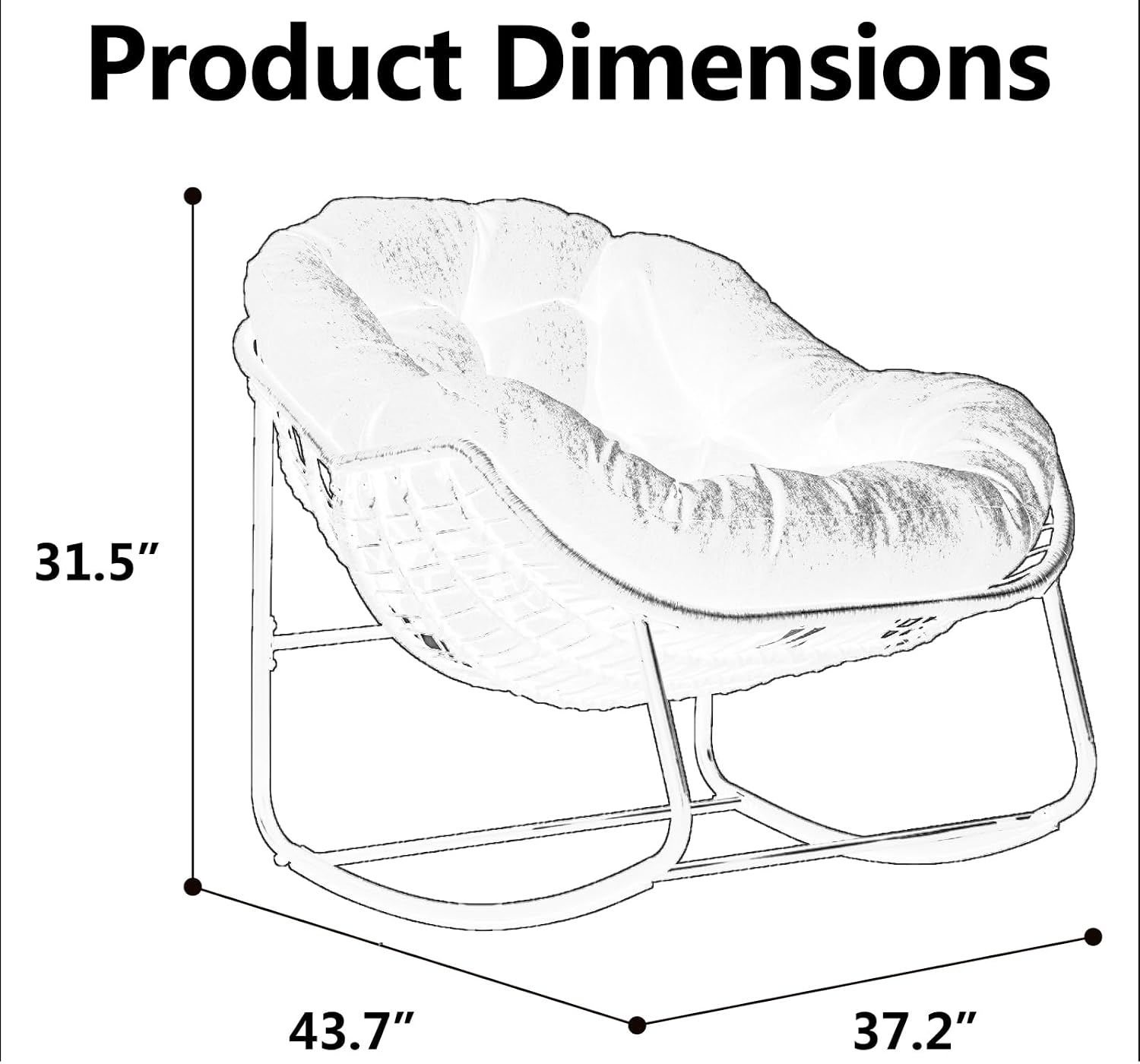37' Papasan Rocking Chair with Cushion and Steel Frame, Oversized Outdoor Egg Rocking Chair, Rattan Circle Chairs for Grand Patio and Garden (Mint Green)