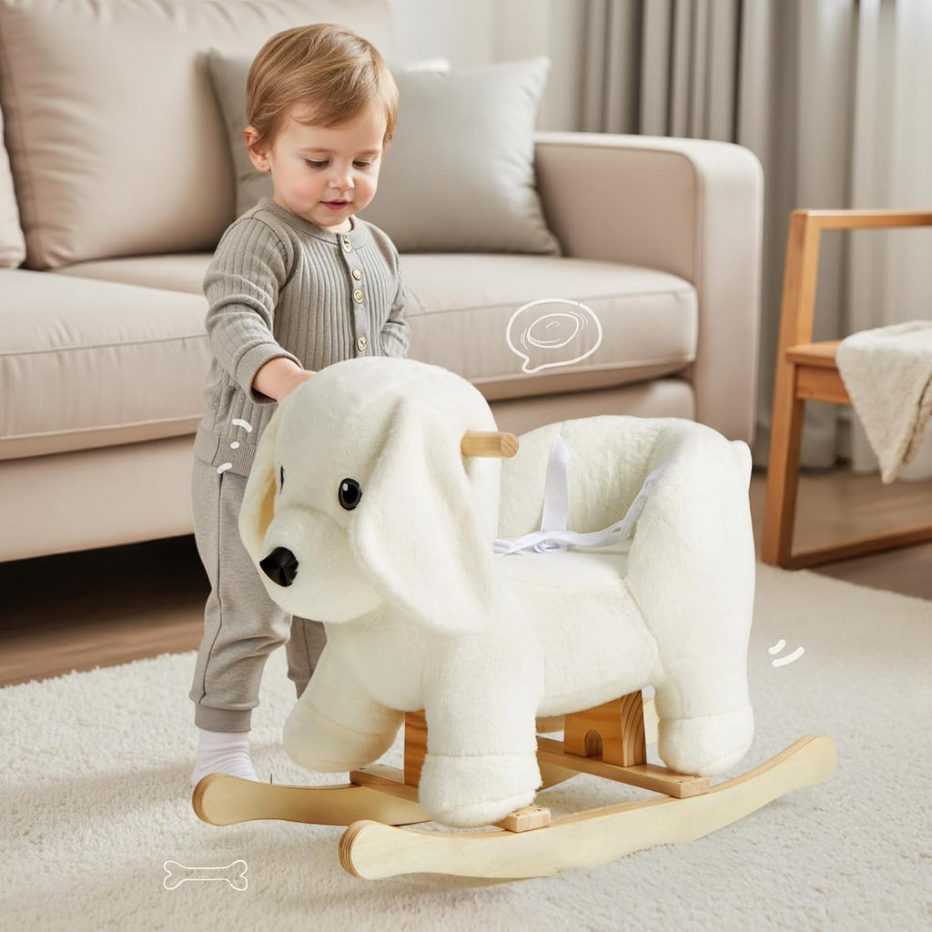 Baby Rocking Horse,Labrador Wooden Rocking Horse for Toddlers 1 Year Old Cute Dog Stuffed Plush Ride-on Toy Rocking Animal for Baby Boys and Girls Nursery/Child Christmas or Birthday Gift