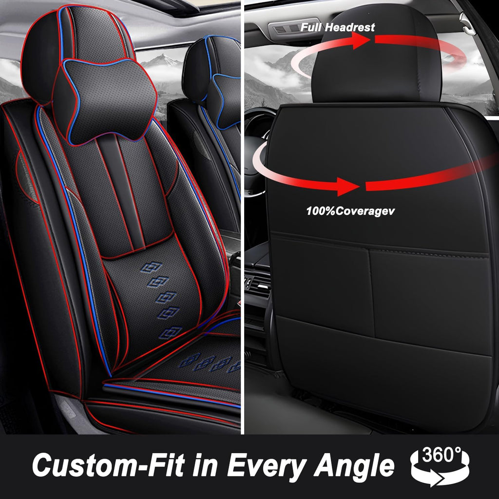 Car Seat Covers 5 Seats Fit for Jeep Wrangler Unlimited 4xe 2021 2022,Waterproof Leather Seat Covers,Airbag Compatible,Car Seat Protectors Interior Sets(5PCS with Pillows,Black&Blue)