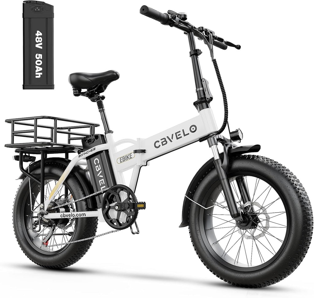 Cybervelo 750W Folding Electric Bike, 48V 20.8AH/50AH Large Removable Battery E-Bike, 80 Miles Max Range, 20' Fat Tire Electric Bike for Adults, Adult Electric Bicycles for Commute