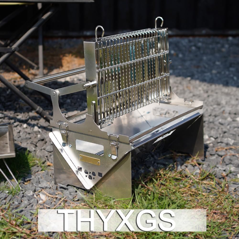 Outdoor Barbecue Grill Portable BBQ Grill, Stainless Steel Charcoal Grill Foldable BBQ Smoker, 180°*2 Double-sided Flipping, for Picnic, Terrace, Camping