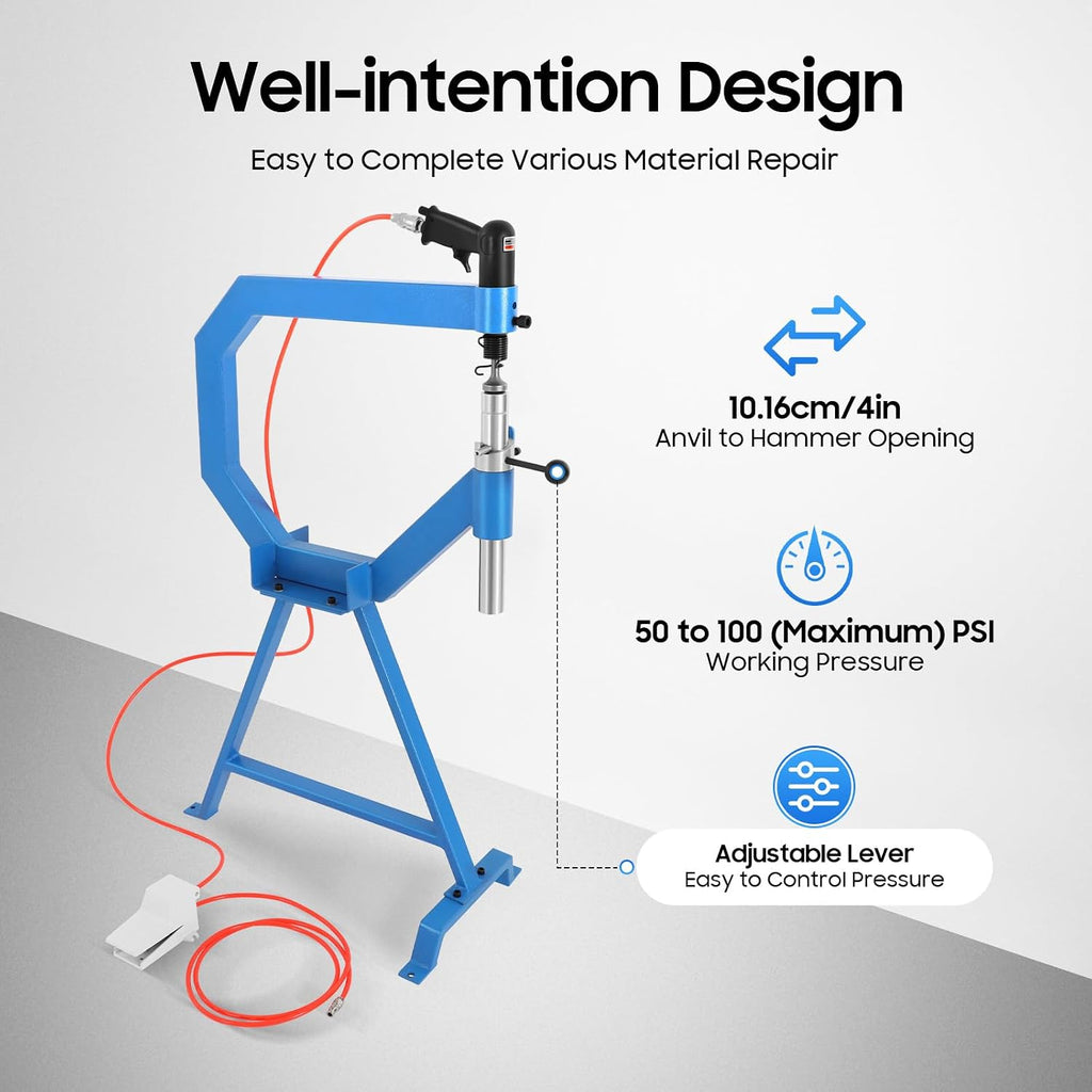 4' Pneumatic Planishing Hammer, 875-1350RPM Planishing Hammer Bending Machine 1 '2 '3 'Anvil Size Sheet Metal Shaping Machine 50-100PSI Airpress Tool Polierhammer with Stand & Pedal for Industrial