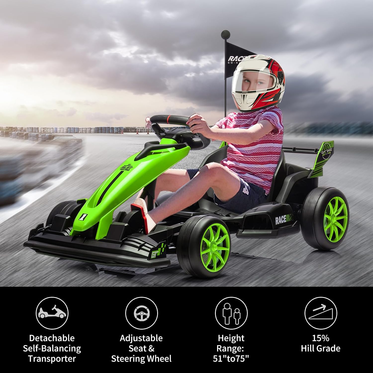 24V Electric Ride Car, Drift Kart for Kids with Adjustable Seat & 8.5MPH Speed, EVA Silent Wheels, Parent-Safety Certified Ride-on Toy