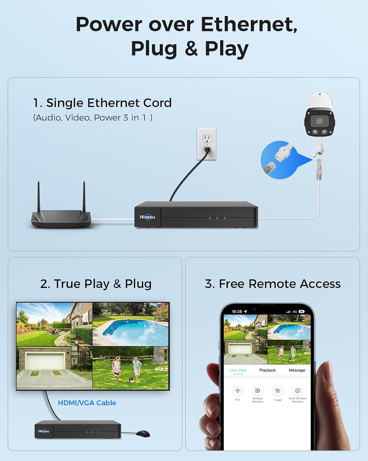 【4K HD +0 Monthly Fee】 Hiseeu 8MP PoE Security Camera System, 8 Pcs 4K Security Camera Outdoor&Indoor, 121° Wide View, Color Night Vision, Smart Playback,7/24 Record,Home Surveillance NVR Kit 2TB HDD