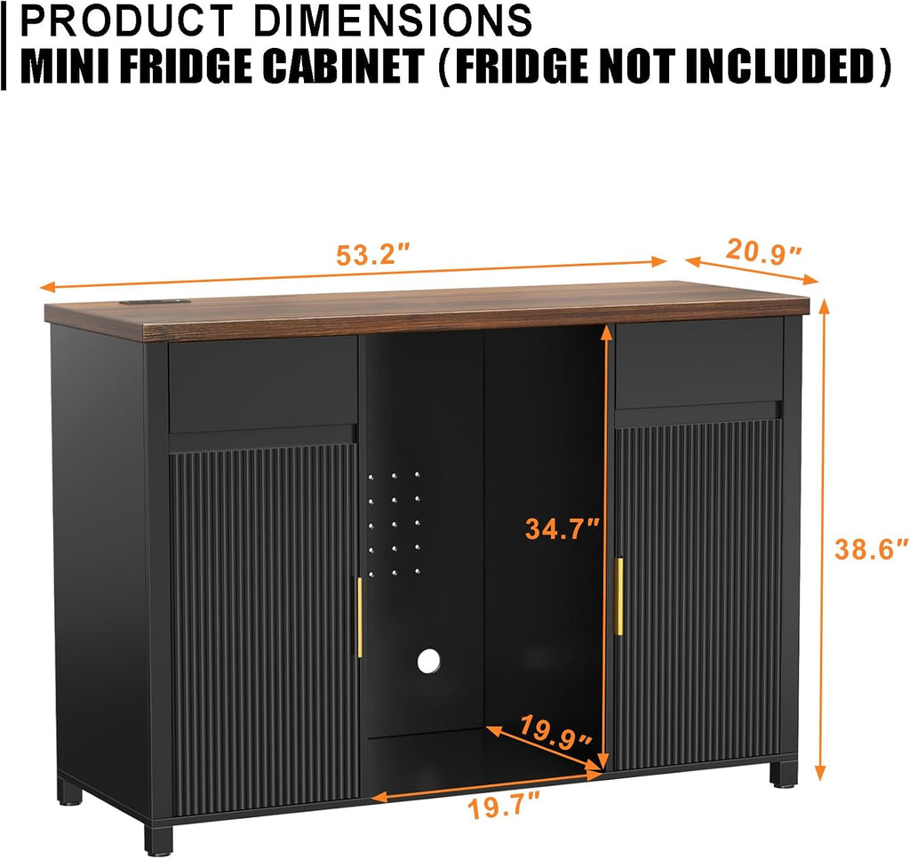 GDLF Large Coffee Bar Cabinet with Fridge Space, Mini Fridge Cabinet with Wine Storage, Buffet Sideboard Table for Home, Fluted Modern Design,53.2' L