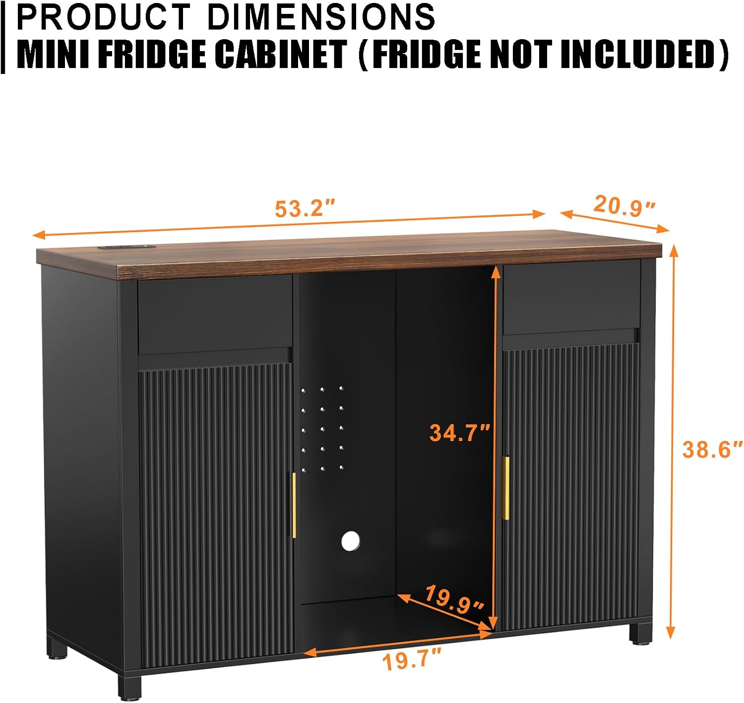 GDLF Large Coffee Bar Cabinet with Fridge Space, Mini Fridge Cabinet with Wine Storage, Buffet Sideboard Table for Home, Fluted Modern Design,53.2' L