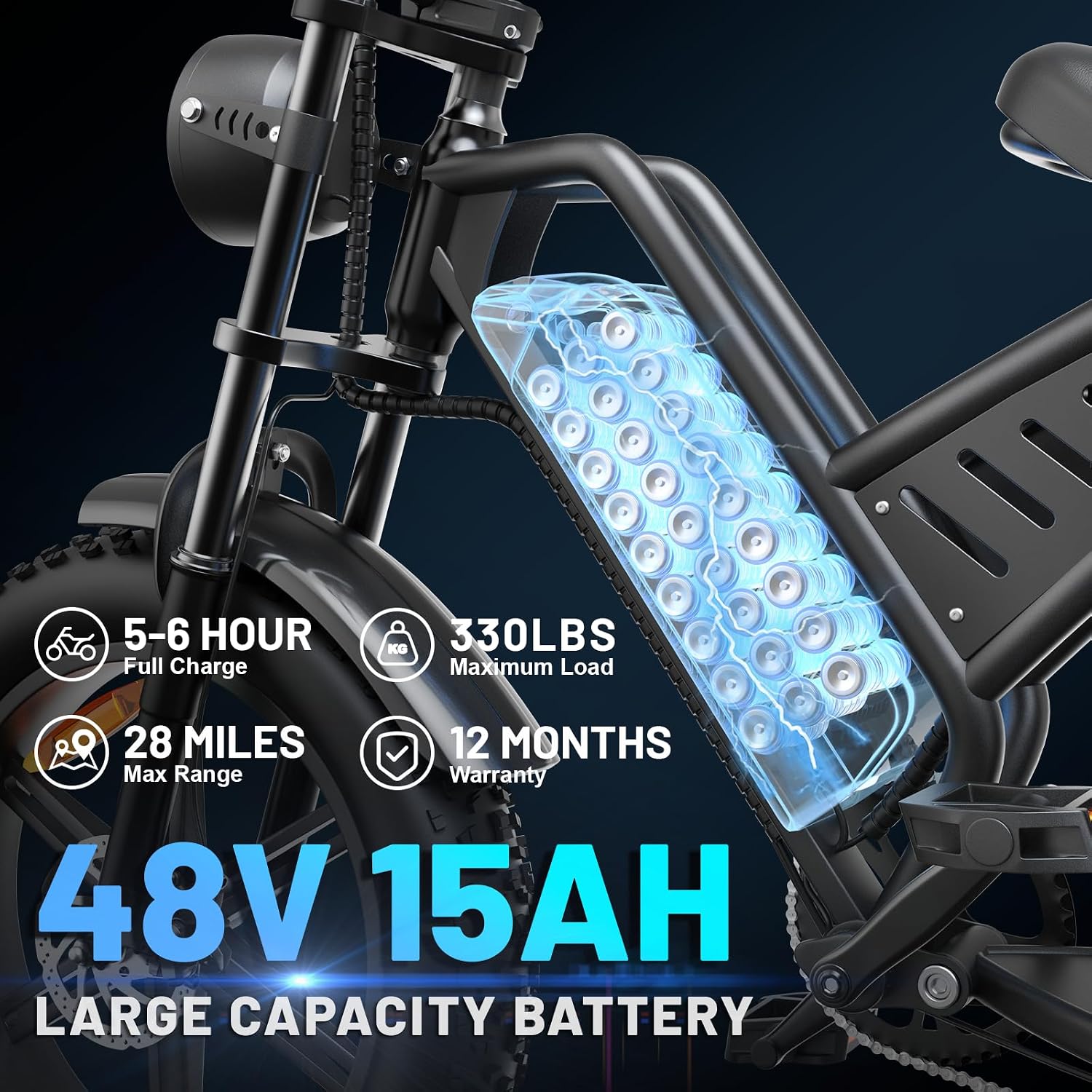 20' Fat Tire Electric Bike for Adults, 1500W Peak Motor E-Bike with 48V 15Ah Removable Battery, 60 Miles PAS Range, 28MPH Dirt Electric Mountain Bicycles for Off Road and Commuting