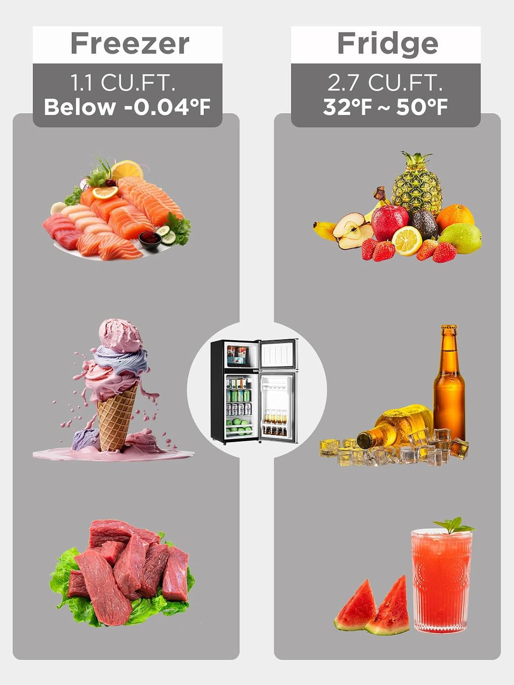 F.W.WOOLWORTHS 3.8 Cu.Ft Compact Refrigerator with Freezer, 2 Doors Fridge with Adjustable Thermostat Control, Small Refrigerator for Kitchen, Dorm, Apartment, Garage, Office, Silver