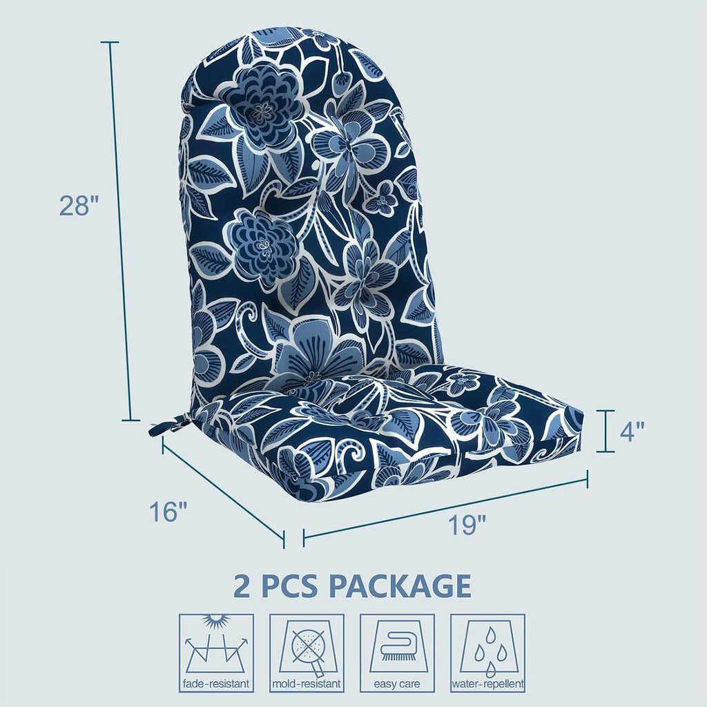 LVTXIII Outdoor Adirondack Chair Cushions, 44x19x4 Inch Non-Slip High Back Rocking Chair Cushion, Tufted Seat Cushion for Patio Furniture, Set of 2, Flower Navy