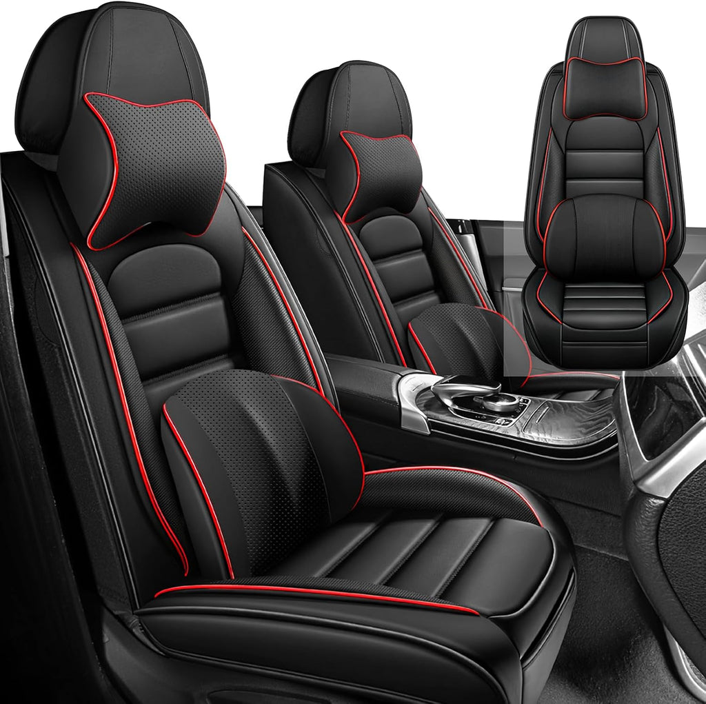 Car Seat Cover Fit for GMC Acadia 2007-2025,Compatible Airbag Non-Slip Waterproof Seat Cover,Car Seat Protector Premium Interior (Luxury 2 Seats,Black Red)