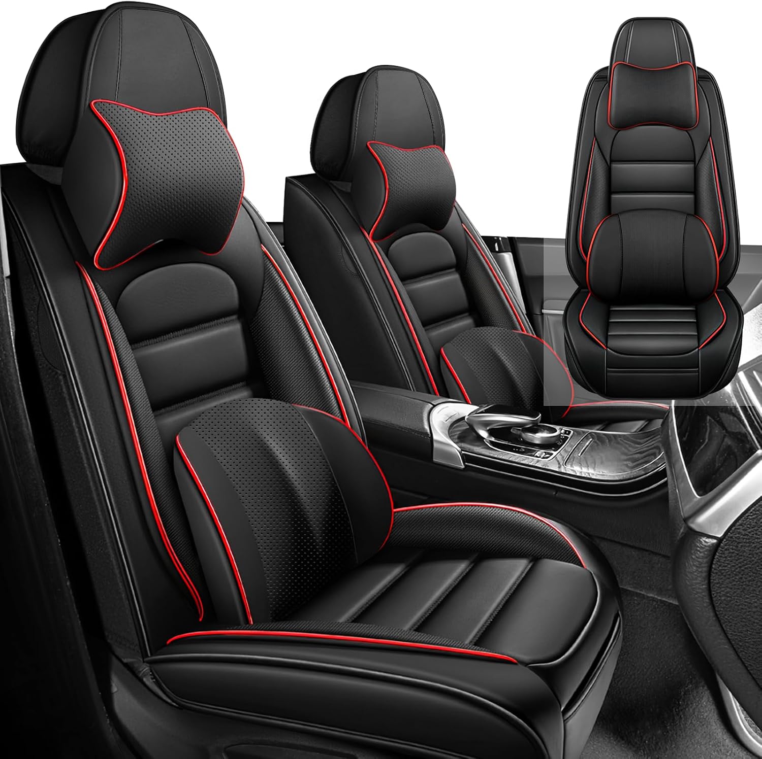 Car Seat Cover Fit for GMC Acadia 2007-2025,Compatible Airbag Non-Slip Waterproof Seat Cover,Car Seat Protector Premium Interior (Luxury 2 Seats,Black Red)