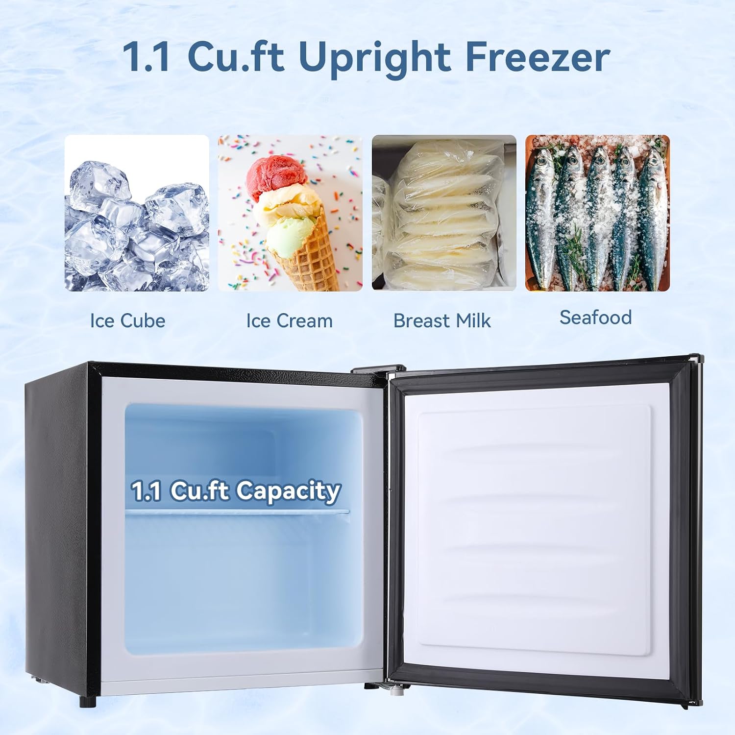 BANGSON Upright Freezer,1.1Cu.ft Energy-Saving Mini Freezer with Removable Shelf, Single Door Small Freezer for Home/Dorms/Apartment/Office (Black)