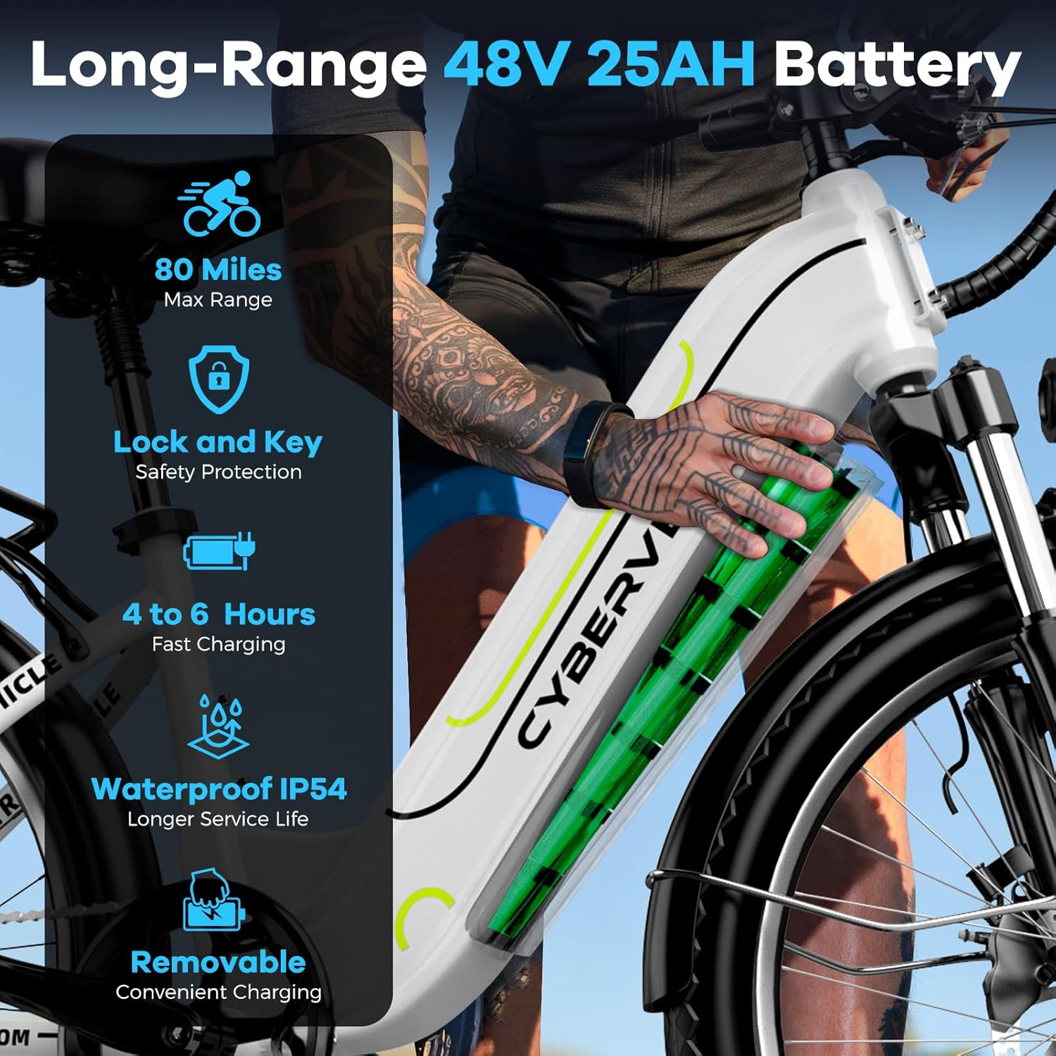 1000W Peak Electric Bike for Adult,48V 25AH(1200WH) 26' Ebike, up 80 Miles Removable Battery,Adult Electric Bicycles for All Terrain,Men Women E Bike for Commute Beach