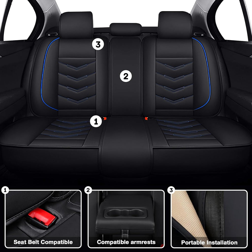 Car Seat Covers Fit for Chevy Suburban 2000-2025, Leather Seat Covers for Car, Waterproof Non-Slip Durable Car Seat Protector(5 Seats with Pillow,Black Blue)