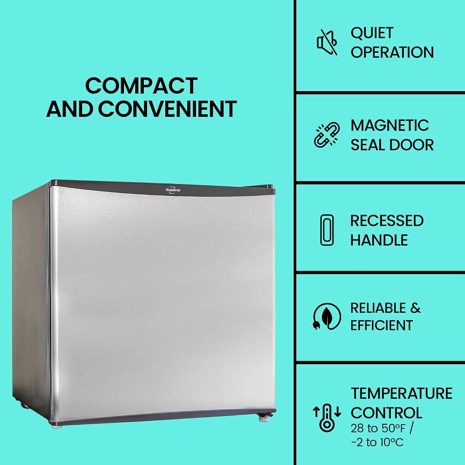 Koolatron Refrigerator - Mini Fridge With Freezer For Kitchen, Bedroom, Office, Dorms, Cool Storage For Wine, Beverages, Compact Free Standing, 1.6 Cubic Feet Capacity, White