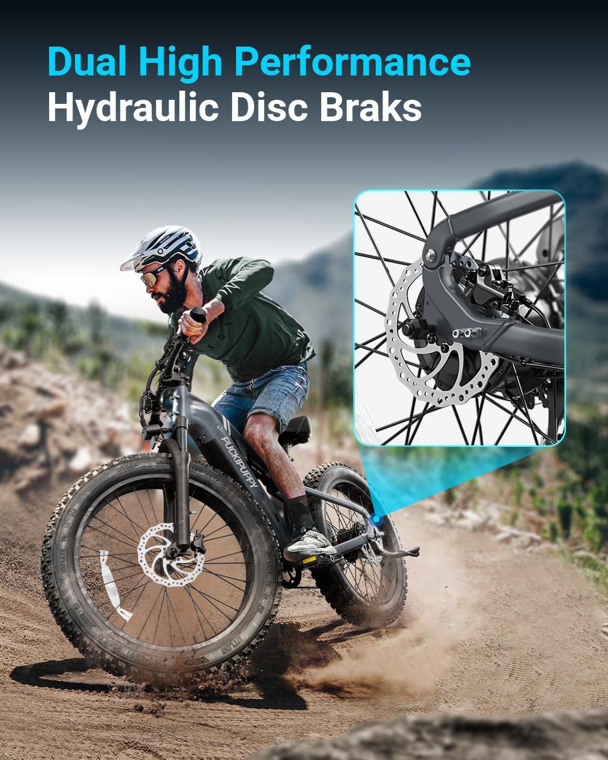 PUCKIPUPPY Electric Bike for Adults 28 MPH, 750W | 1350W Peak, Torque Sensor, 80 Miles Range, 26'x4' Fat Tire Electric Dirt Bike, Full Suspension Electric Mountain Bike, 8 Speed Ebike Labrador Pro