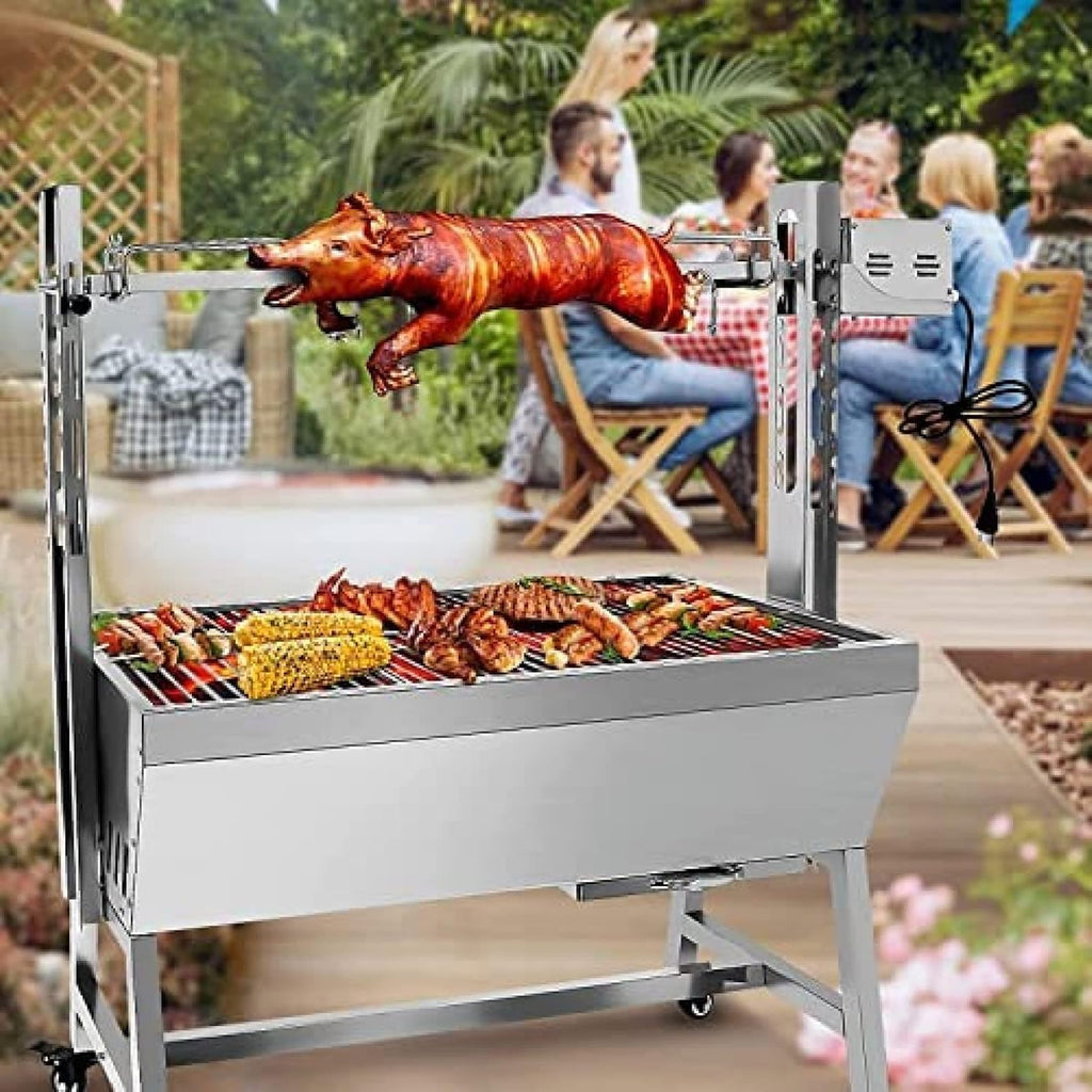 bbq rotisserie grill roaster charcoal roast machine charcoal bearing lamb spit roaster hog roasting machine for outdoor picnic camping height-adjustable,without baffle