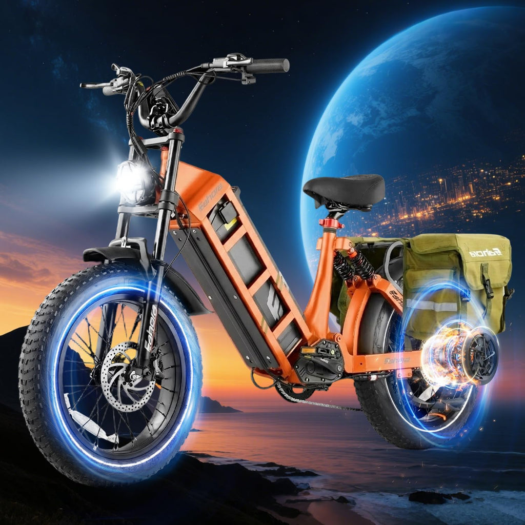 2026 Eahora 5400W Juliet Pro 2 Electric Bike for Adults 43MPH Dual Motor 70Ah Ebike 200Miles Long Range Electric Bicycle, 20'' Fat Tire Full Suspension Electric Mountain Bike for Commuting/Delivery