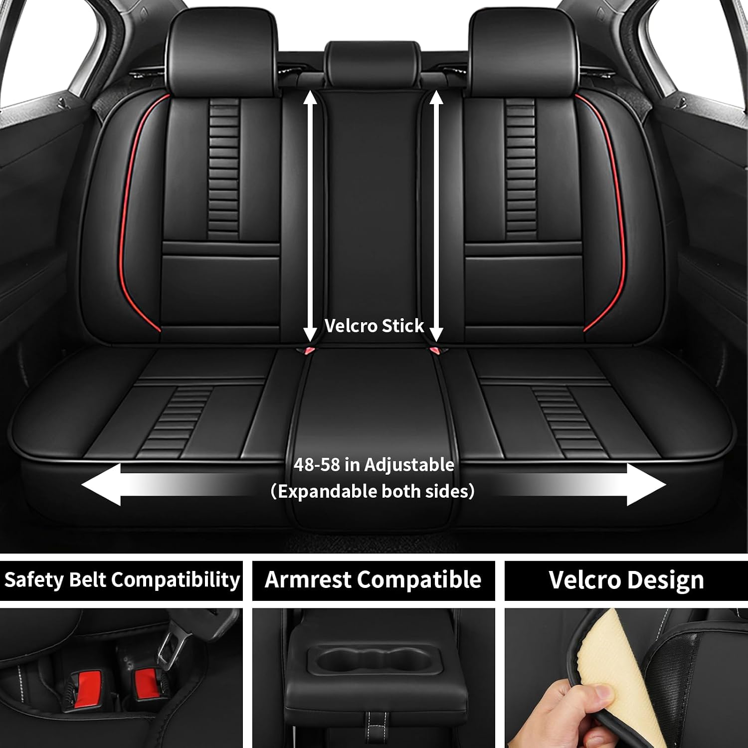 Full Set Car Seat Covers for Chevy Camaro 2001-2025, Waterproof Car Seat Protector with Storage Pocket, Easy Install Leather Seat Covers, Automotive Vehicle Cushion with Airbag(Red,Black)