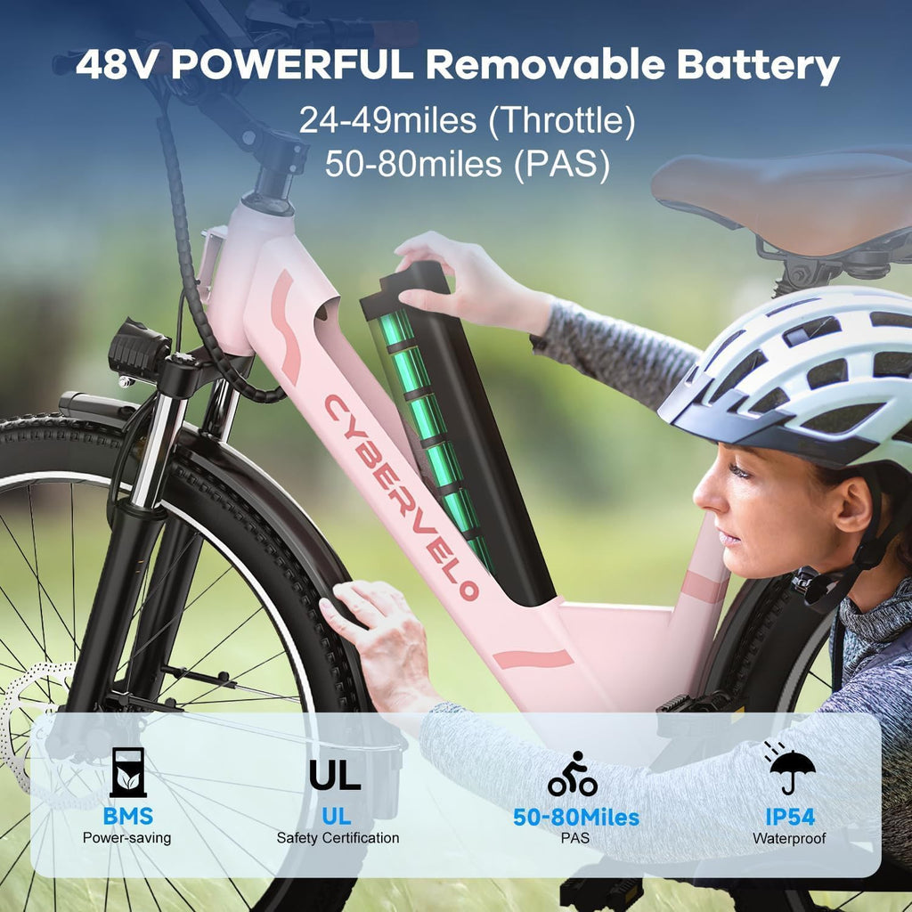 750 Peak Electric Bike for Adults,up 80 Miles Removable Battery Ebike, 26' Electric E Bike with 7-Speed,Adult Electric Bicycles for Commute Beach Snow White Womens All Terrain