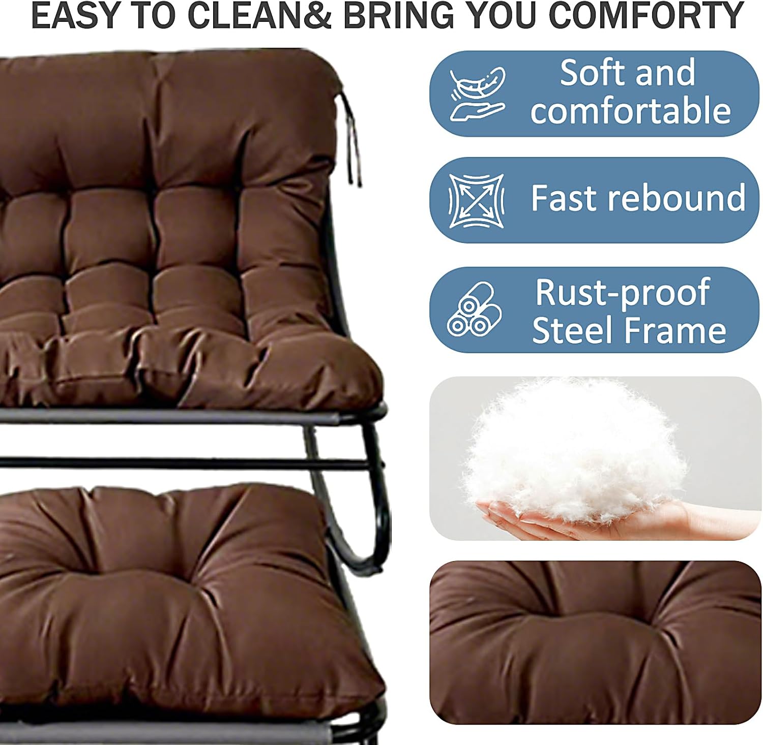 Oversized Papasan Rocker, Comfy Patio Rocking Chair, Outdoor Rocker Chair, Indoor Rocking Egg Chair with Cushion & Ottoman for Bedroom, Living Room, Front Porch (Brown)