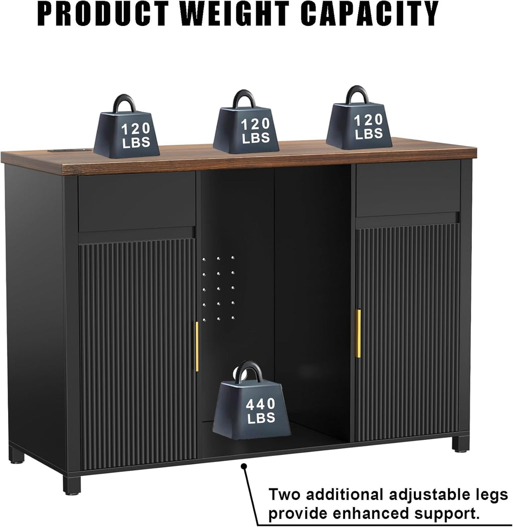 GDLF Large Coffee Bar Cabinet with Fridge Space, Mini Fridge Cabinet with Wine Storage, Buffet Sideboard Table for Home, Fluted Modern Design,53.2' L