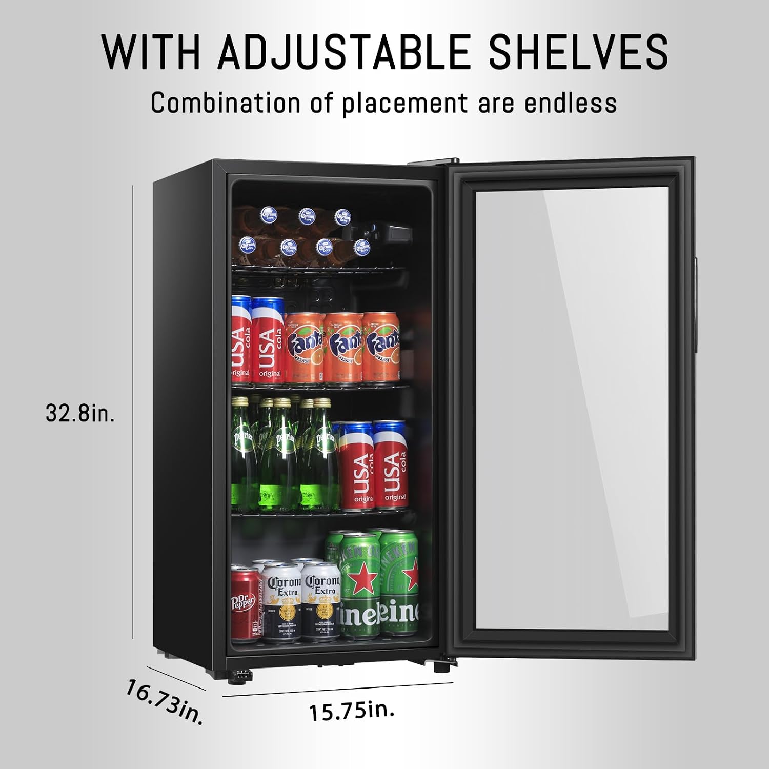 HAILANG Beverage Refrigerator, 3.2 Cu. Ft, Mini Fridge with Glass Door for Soda Beer, Freestanding Beverage Cooler for Office, Bar, Adjustable Shelving&Adjustable Foot