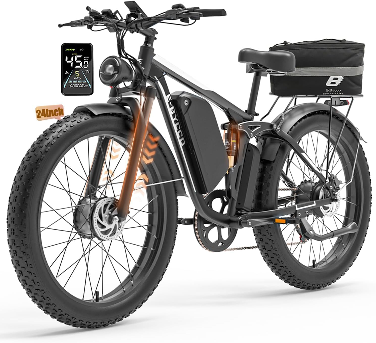 E·Bycco 6000W Peak Dual Motor Electric Bike for Adults, 52V 32AH Battery, Max 45MPH & 100Miles, Full Suspension, Hydraulic Brake, Fat Tire E-Bikes for Men Women