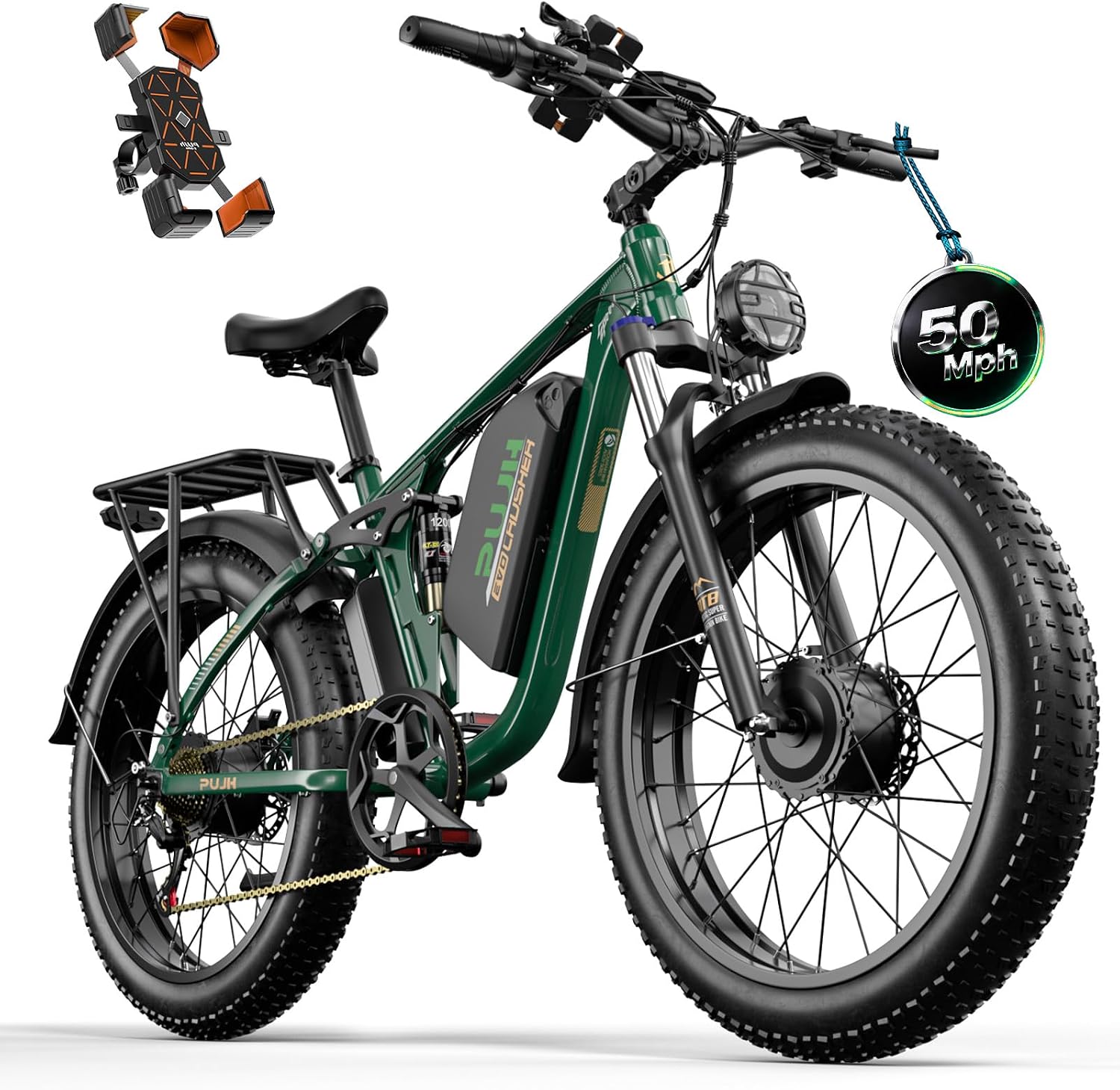 Electric Bike, 60V 20Ah 6000W Dual Motors, 26' Fat Tires Fast Ebike, Max 50mph 35-100 Mile Range, Full Suspension Hydraulic Brakes, for Off-Road Mountain Riding Adventures
