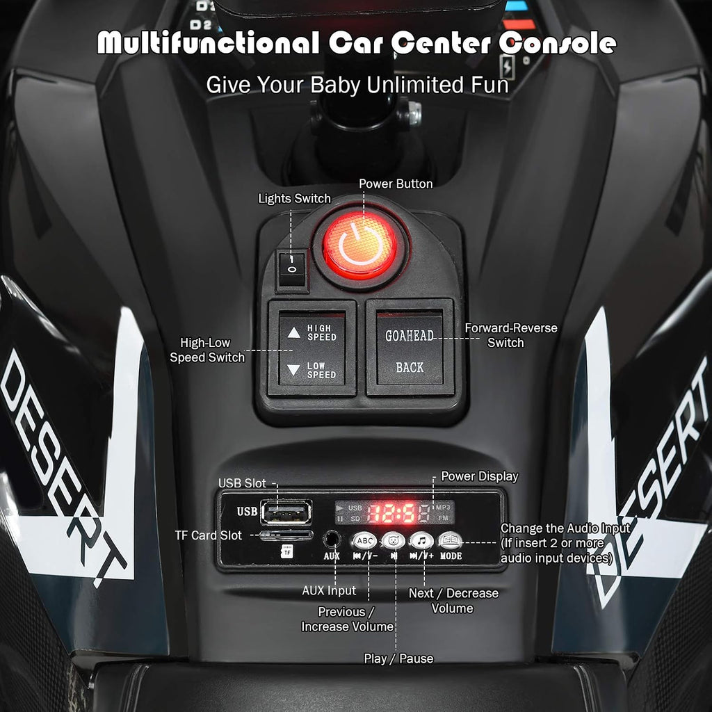 Costzon Kids ATV, 12V Battery Powered Electric Vehicle w/Safety Belt, LED Light, Music, Horn, 2 Speeds, USB/ MP3/TF, Treaded Tires, Ride on Car 4 Wheeler Quad for Boy & Girl Gift, Ride on ATV, Black