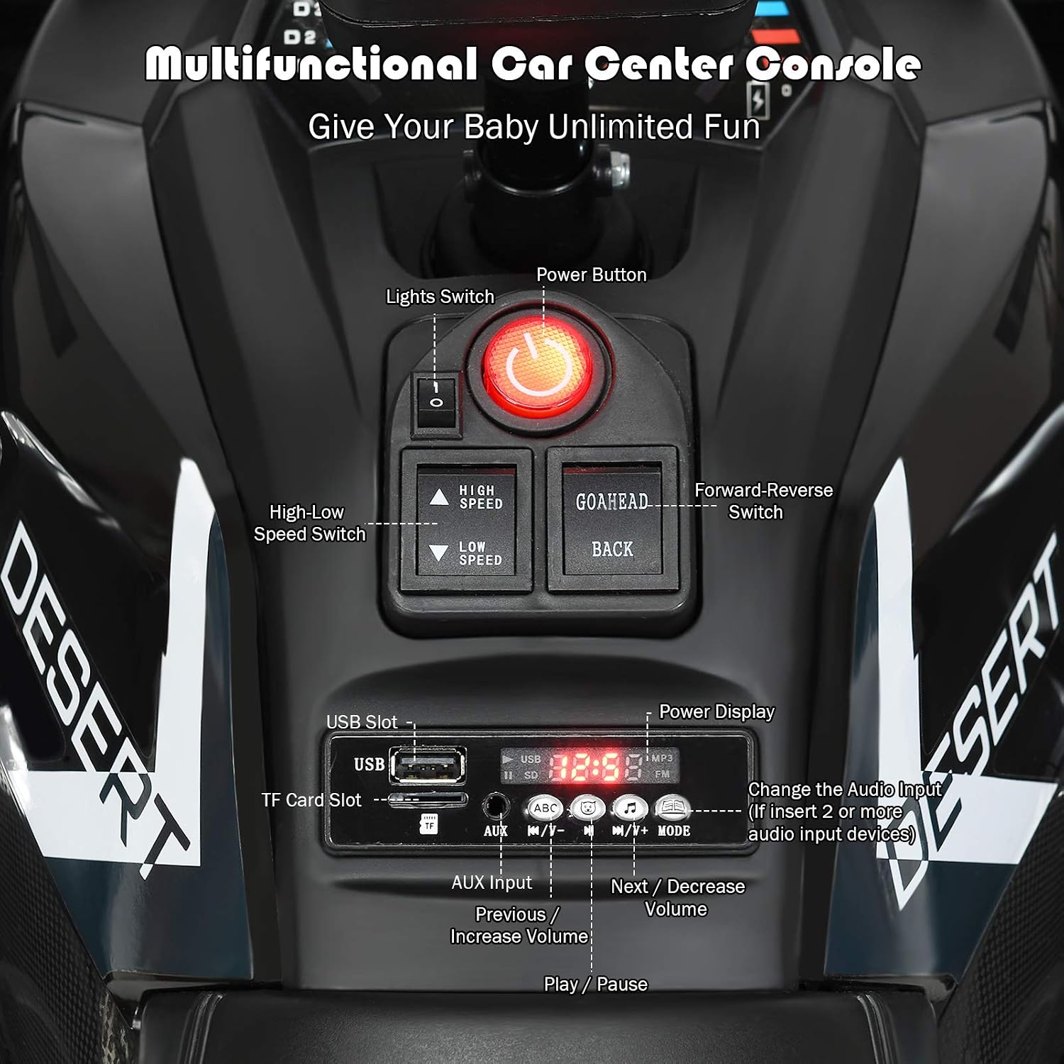Costzon Kids ATV, 12V Battery Powered Electric Vehicle w/Safety Belt, LED Light, Music, Horn, 2 Speeds, USB/ MP3/TF, Treaded Tires, Ride on Car 4 Wheeler Quad for Boy & Girl Gift, Ride on ATV, Black