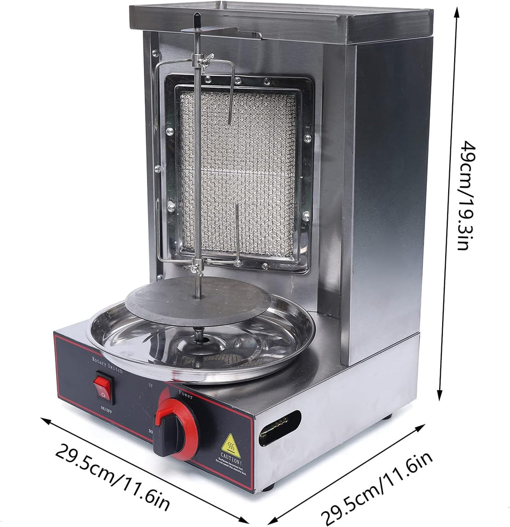 Commercial Shawarma Machine Gas Doner Kebab Grill, LPG Gyro Machine Gas Shawarma Rotisserie, 360° Rotating Single Burner Countertop Vertical Shawarma Broiler for Chicken Roast, Turkey Roast