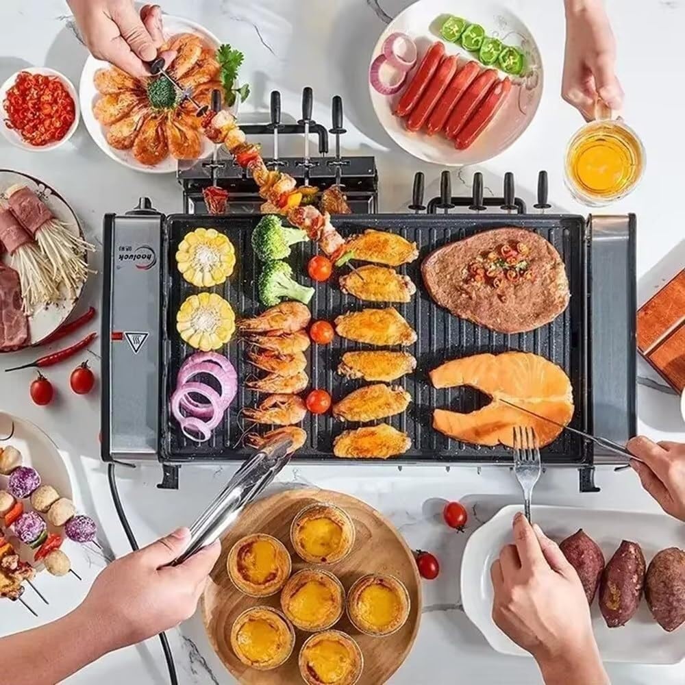 Electric Barbecue Grill, Automatic Rotating Grill Grate,Smokeless Rotary,10 Skewers Rotating Grill Grate,Double Layer Capacity,For Home,Kitchen,Outdoor Party Campfire Barbecue