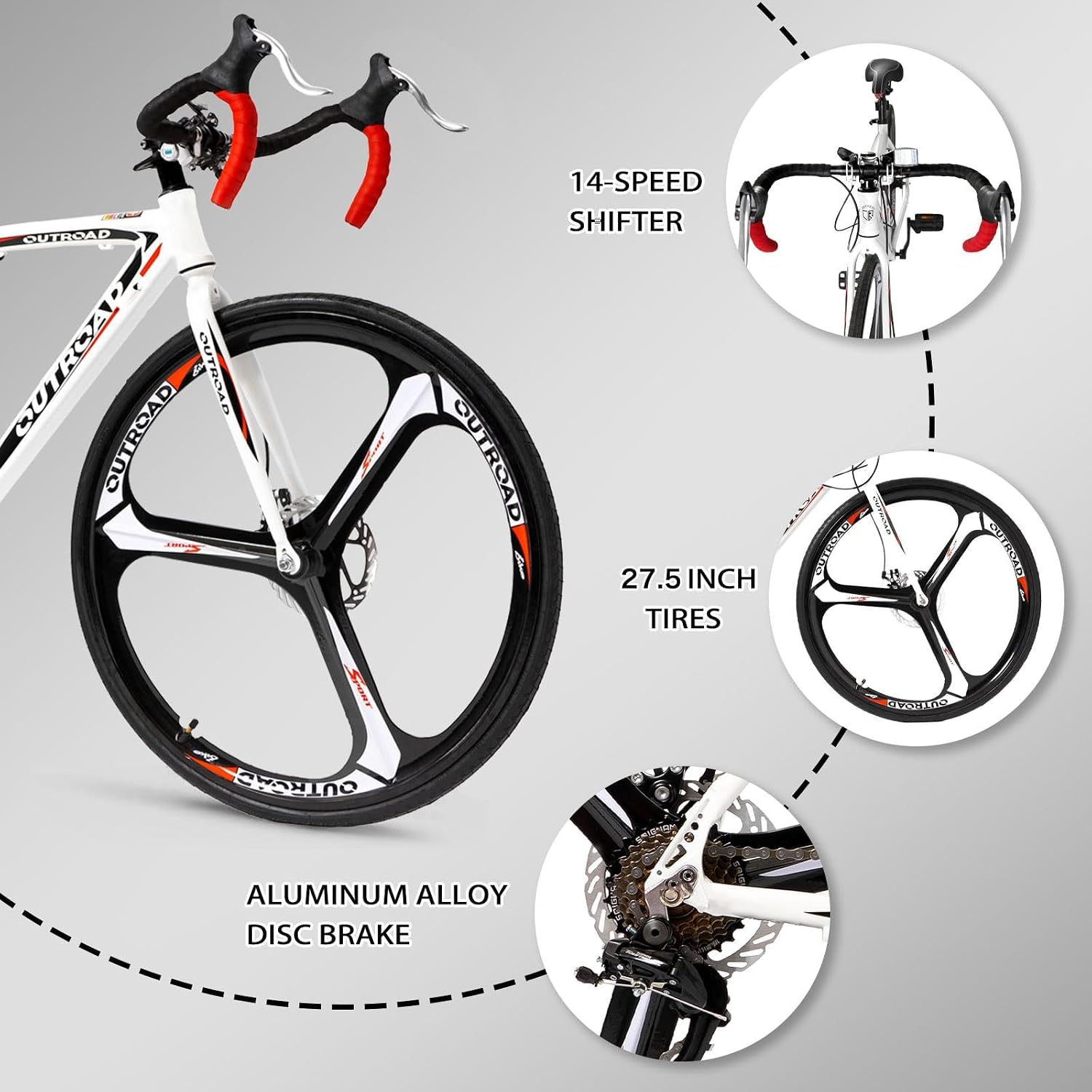 700C Wheel 21/14 Speed Road Bike with Light Weight Aluminum Alloy Frame, Commuter Bicycle with Dual Disc Brakes for Men and Women, Adult Faster Racing Bike, Red/Blue