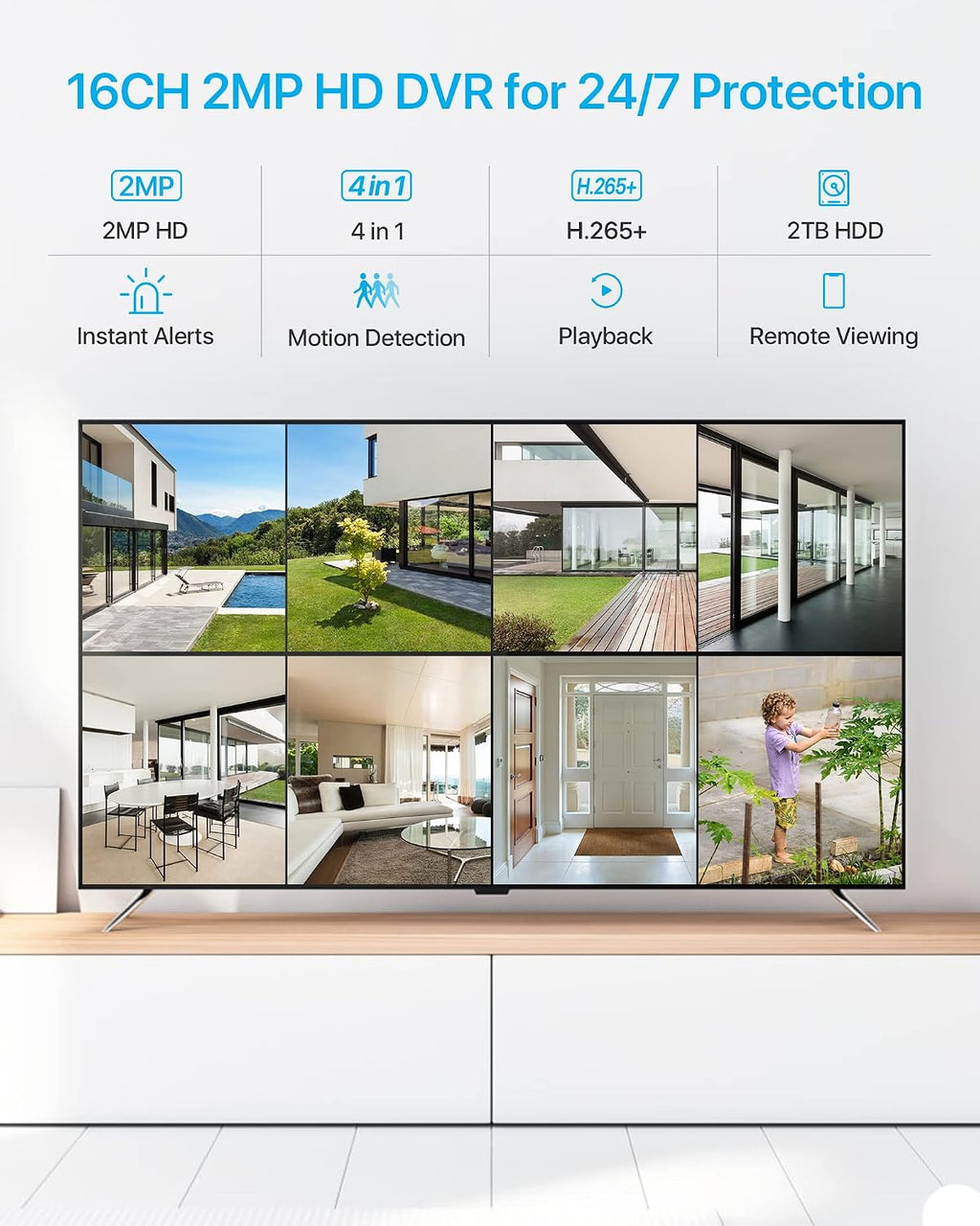 ZOSI 1080p 16 Channel Security Camera System, H.265+ 16CH DVR, 16 x 2MP Weatherproof Surveillance CCTV Bullet Dome Camera Outdoor, AI Human Vehicle Detect, 80ft Night Vision, 90° View Angle, 2TB HDD