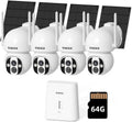 Solar Cameras Outdoor Wireless, No Subscription, Expandable to 10CH, 4 Cam Kit, Home Security Camera System, 4MP Color Night Vision, 360° Pan&Tilt, PIR/AI Detection, 2.4G/5G WiFi, 64G SD Card