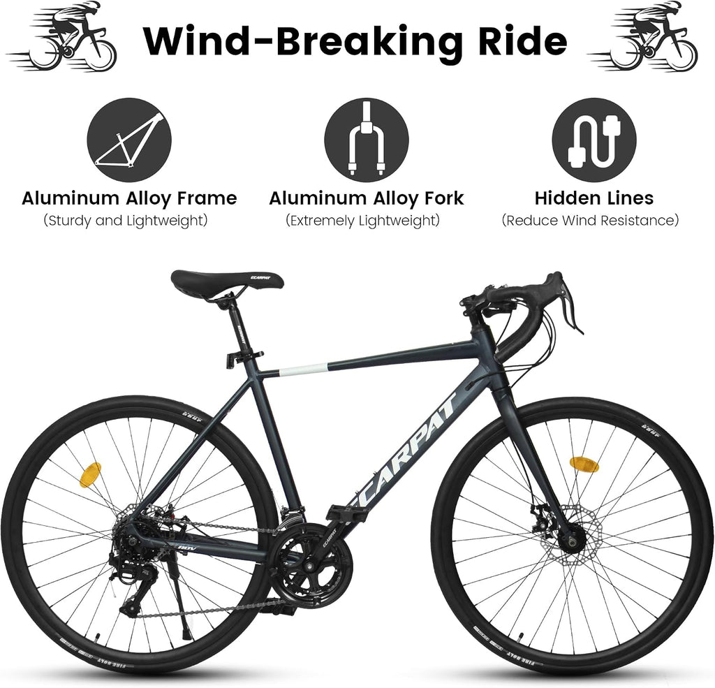 Road Bike, 700C Wheel City Commuter Bicycle, 16 Speed Drop Bar, Fast Acceleration, Racing Bike with Disc Brakes, with Light Weight Aluminum Alloy Frame, Sport Bike, Urban Adult Bicycle