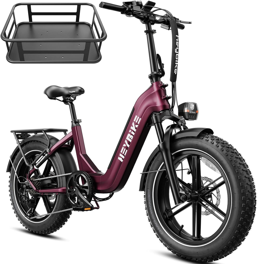 Heybike Ranger Foldable Electric Bike for Adults, 1200W/1800W Peak Motor, 28/32MPH E Bike, 55/90 Miles Range, 20'x4.0' Fat Tire Ebike with Removable Battery, Hydraulic Brakes for Snow, Beach,Commuting