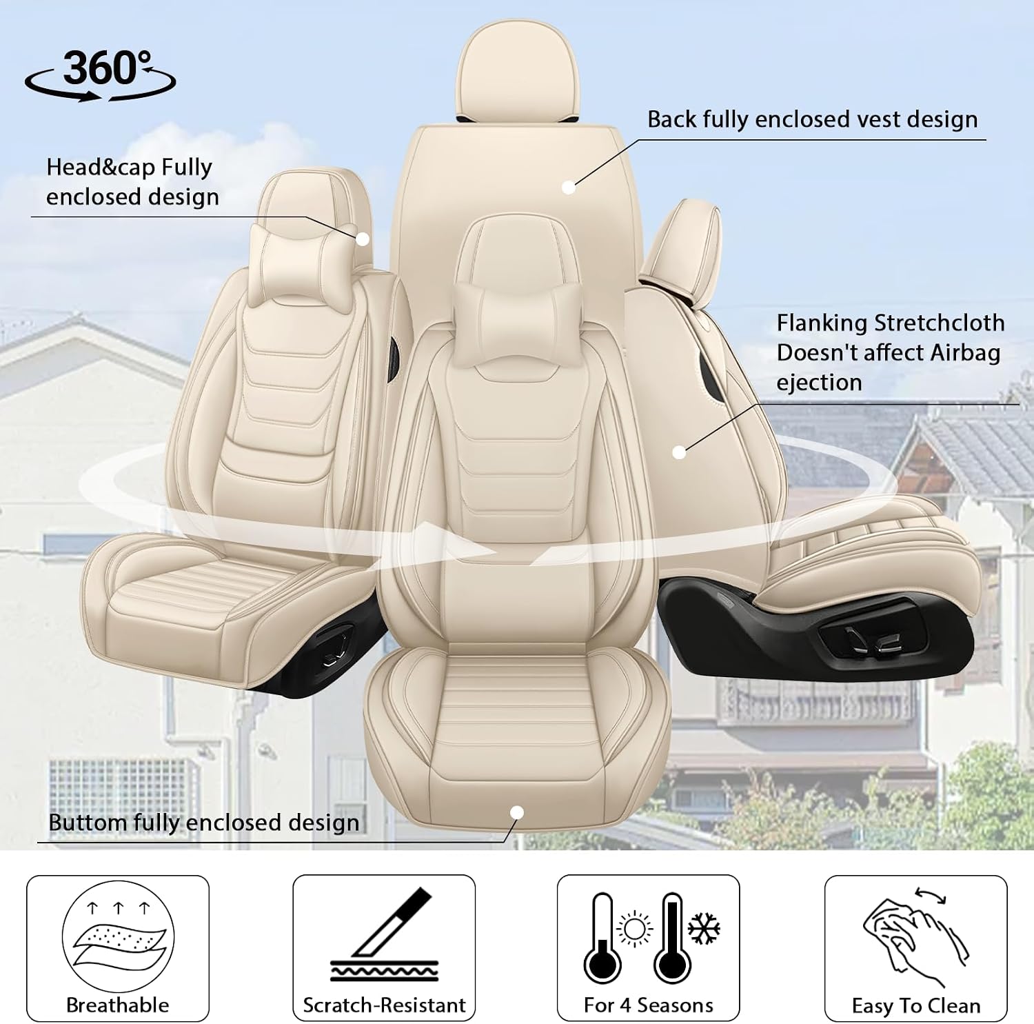 Fit for Toyota Tacoma 2004-2025 Custom Seat Covers, PU Leather Car Seat Covers, Full Coverage Protection, Thick Cushioning Seat Protectors(Luxury Full Set/Beige)