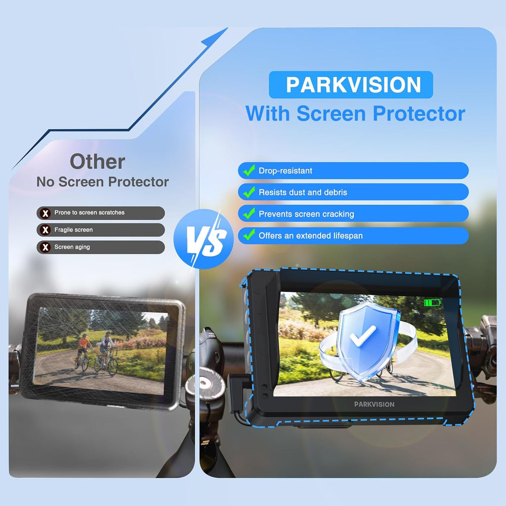 PARKVISION Handlebar Bike Mirror, Bicycle Rear View Zoom Camera with Dust Cover, 4.3'' HD 1080P Monitor, 120°/100°/80°/60° Wide Angle View, 10000mah Battery, Bike Camera for Mountain