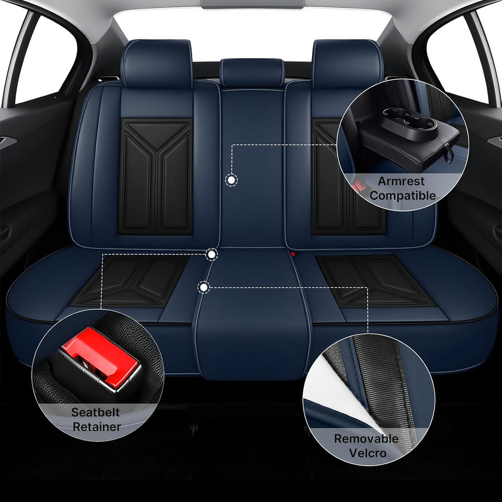Car Seat Cover for Hyundai Santa Cruz 2022-2025,Leather Seat Cover for Car,Breathable Vehicle Cushions Cover Waterproof Protectors Seat Protector, (Full Set,Black&Blue)