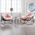 Deolme Large Papasan Rocking Chair Set of 2 with Cushion, Oversized Comfy Reading Chair Lounging Indoor Outdoor Rocker for Front Porch Backyard Bedroom Living Room Egg Chair Rattan (Pink)