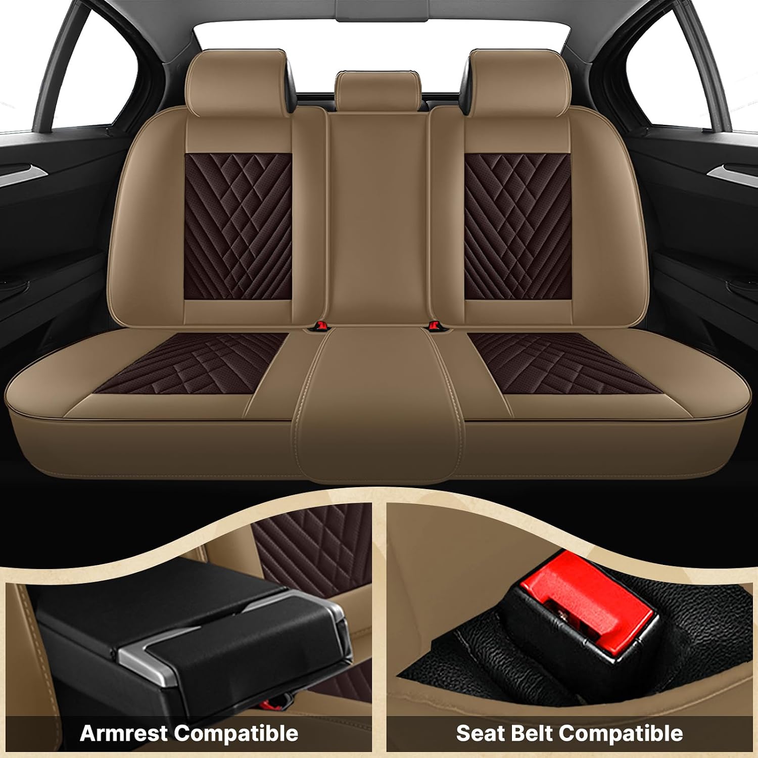 Fit for Ford Explorer 2000-2026 Seat Covers, Fashion Sport Seat Cover with Waterproof Leather, Airbag Safe Design Seat Protector (5 Full Seat Standard, Brown Coffee)
