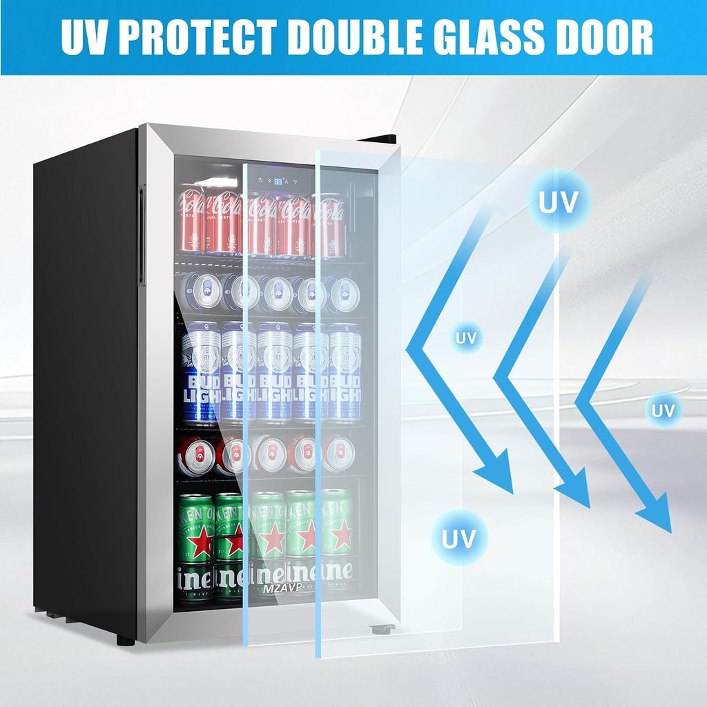 Beverage Refrigerator Cooler, 120 Can Mini Fridge with Reversible Glass Door for Soda Beer, 3 Cu.Ft Drink Fridge with Digital Temperature Control & Adjustable Shelves - Silver