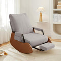JPBSTO Rocking Chair Nursery, Upholstered Glider Rocking Chair with Side Pocket and Adjustable High Backrest, Foldable Rocker Recliner with Footrest Perfect for Living Room Bedroom, Grey