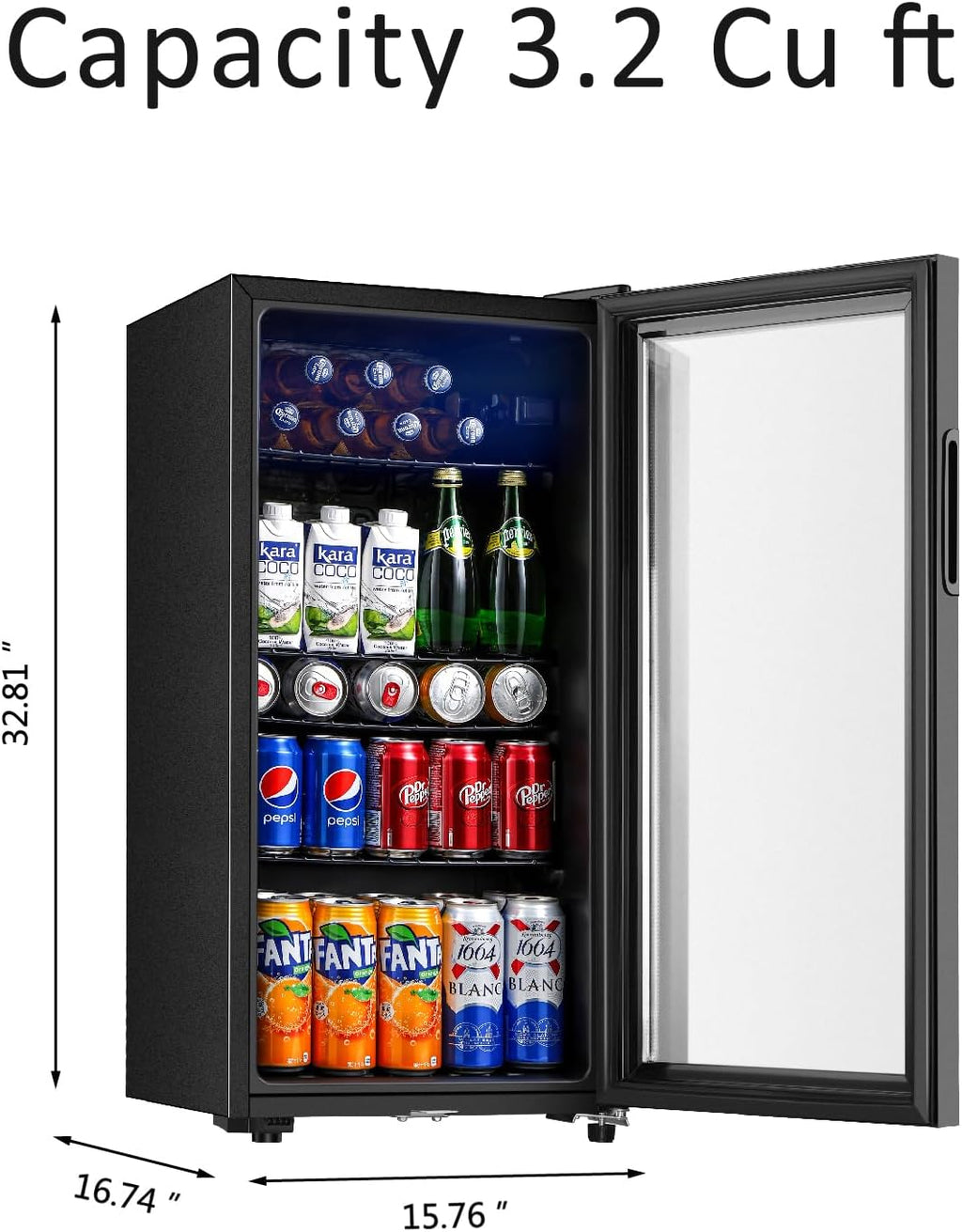 Saeoola Beverage Refrigerator, 3.2 Cu.ft Mini Fridge with Double Glass Door, Cooler for Soda, Beer or Wine for Home, Office or Bar with Adjustable Removable Shelves (Black)