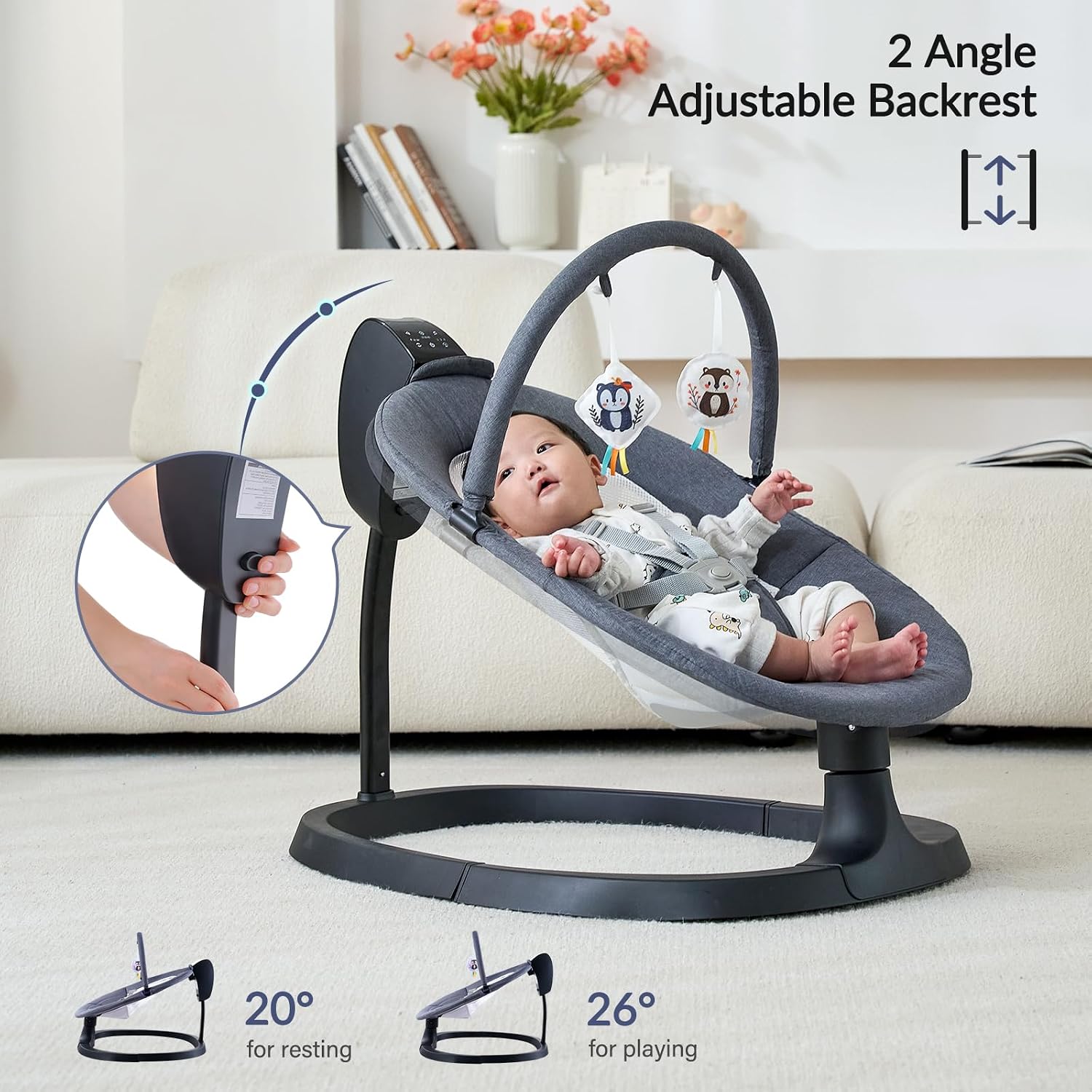 VaVaSoo 2-in-1 Electric Baby Swing, Toddler Seat up to 66 lbs, Dual-Arm Support for Enhanced Stability, 3 Swing Motions & 8 Soothing Sounds, Baby Rocking Chair with Remote,Adjustable Height, Dark Gray